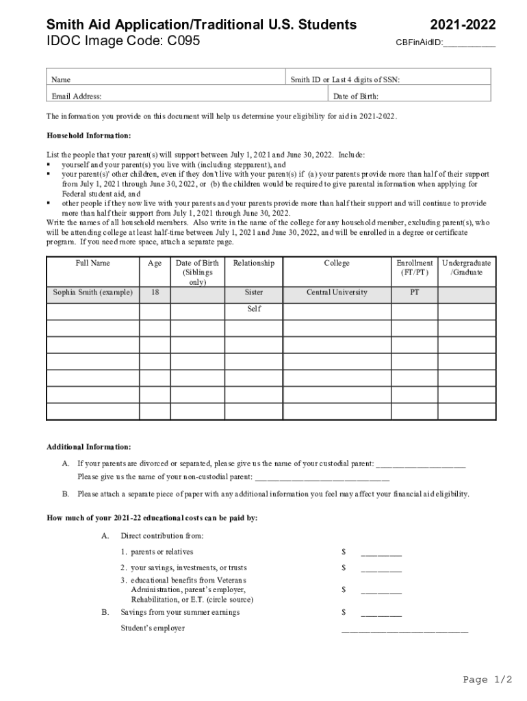 Smith Aid Application for Traditional Students  Form