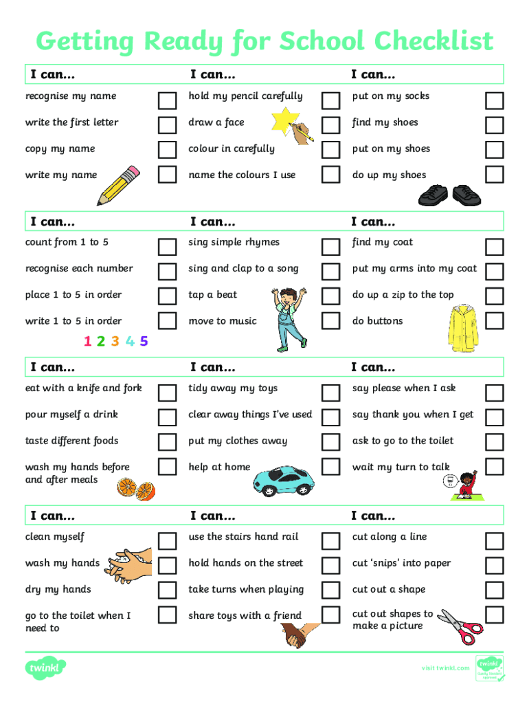 Ready for School Checklist  Form