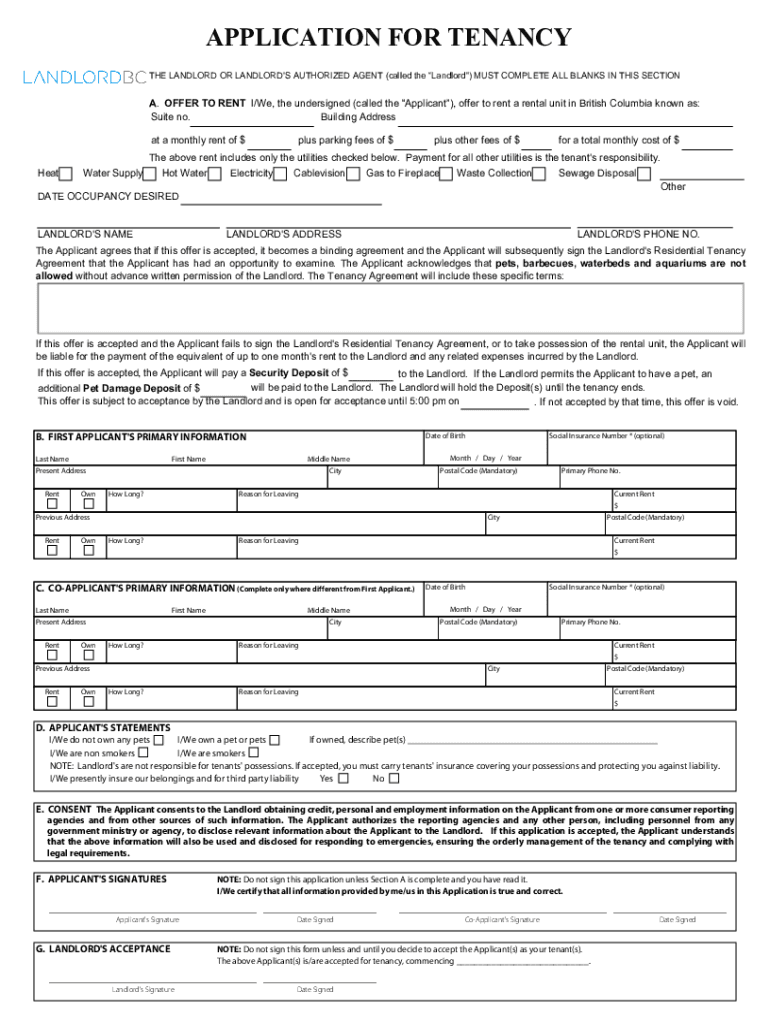 Rental Application Form Bc