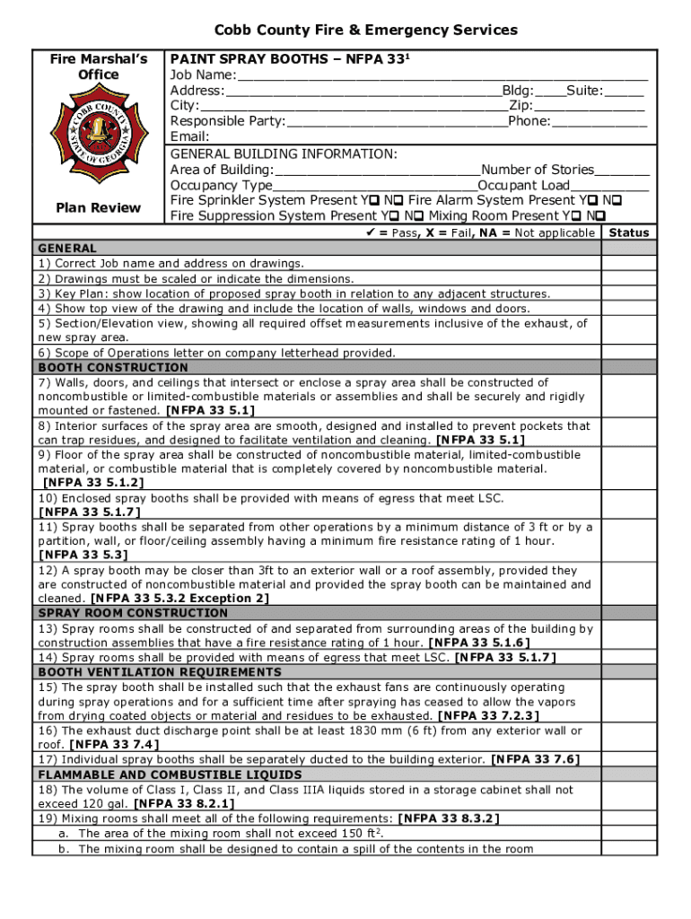 Nfpa 33 Checklist  Form