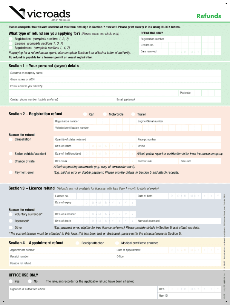 Vicroads Refund Form