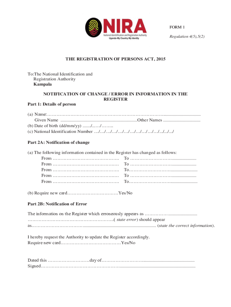 Uganda National ID Application Form PDF