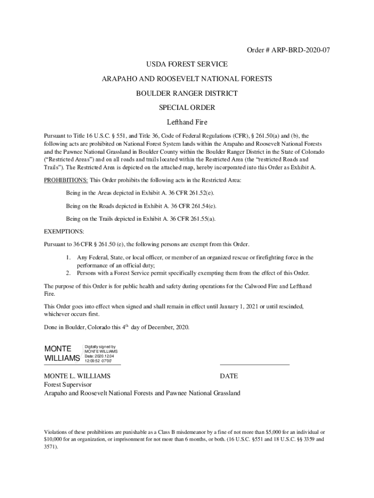 Order # ARP BRD 05 USDA FOREST SERVICE ARAPAHO  Form