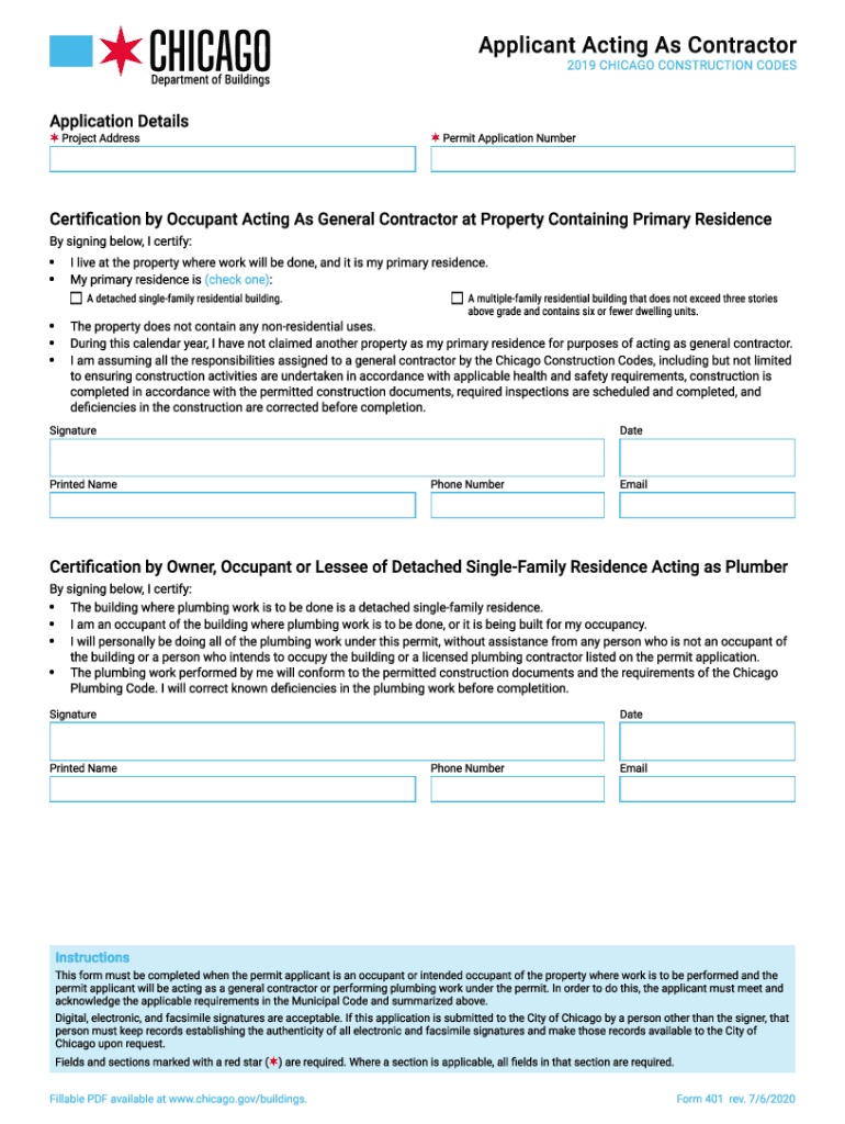 CHICAGOApplicant Acting as Contractor CHICAGO  Form