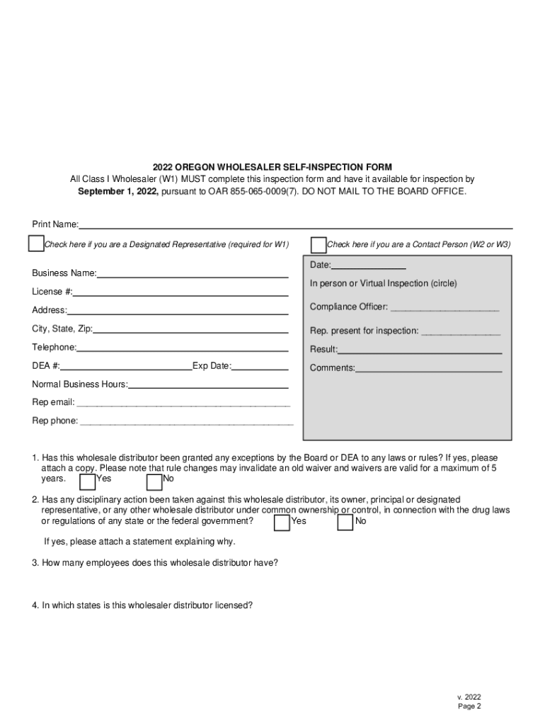 OREGON WHOLESALER SELF INSPECTION FORM