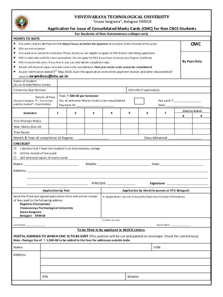 Vtu Marks Card Download  Form