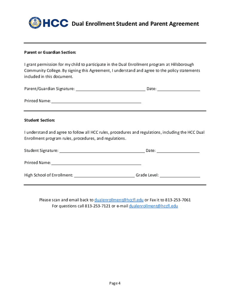  Hcc Student Parent Agreement 2020-2024