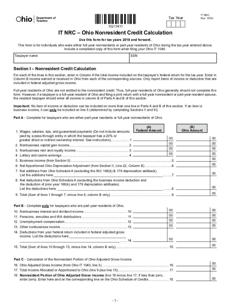  When I Fill Out My Ohio State Tax Forms the Ohio Form it NRC is 2020