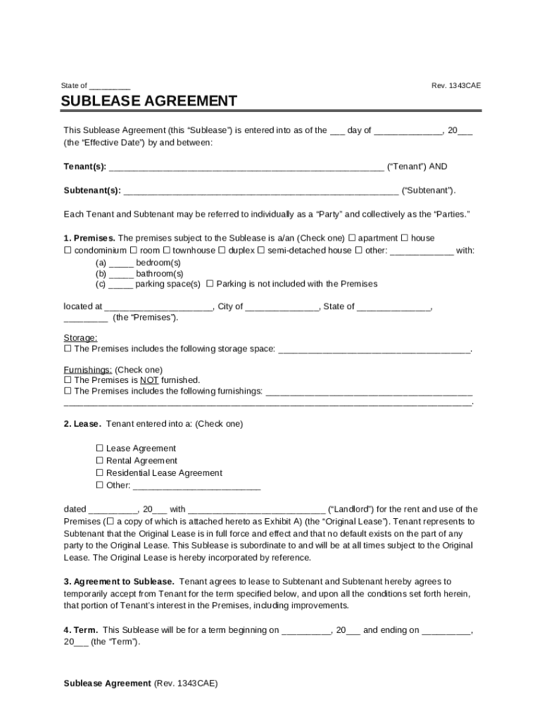 This Sublease Agreement This &quot;Sublease&quot; is Entered into as of the Day of , 20 the &quot;Effective Date&quot; by and Be  Form