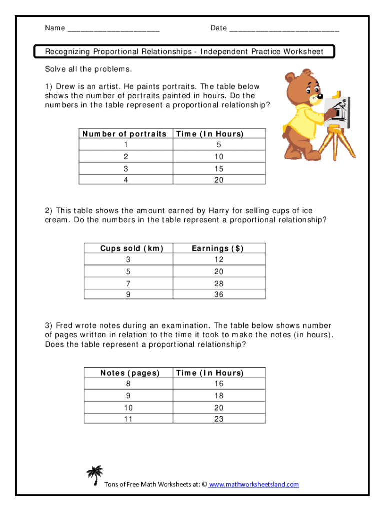 Recognizing Proportional Relationships Independent Practice Worksheet  Form