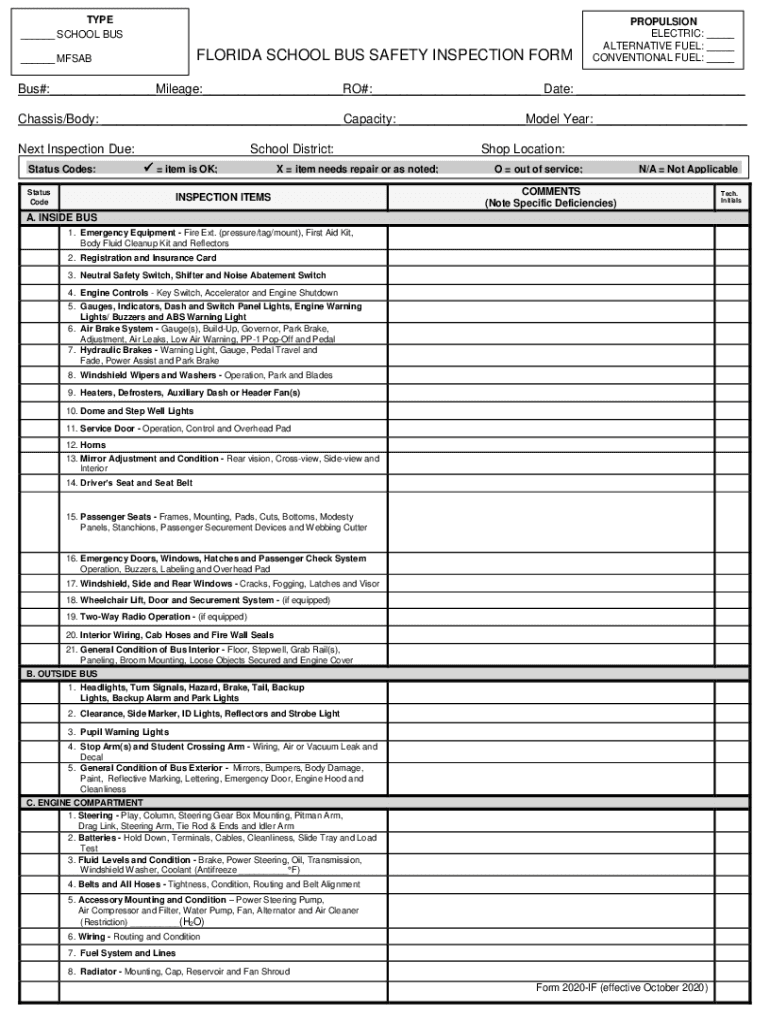  Florida School Bus Safety Inspection Form IF 2020-2024