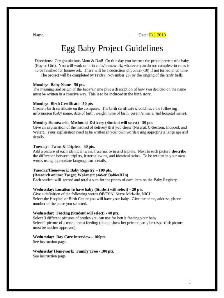 Egg Baby Project Ideas  Form