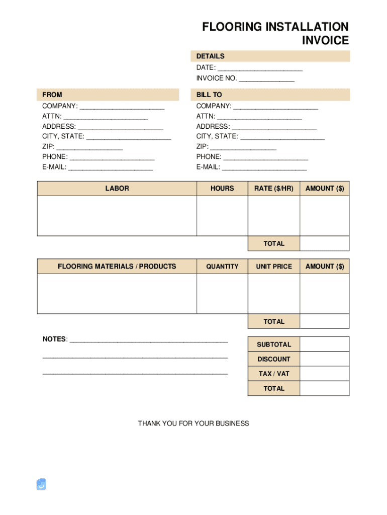 Flooring Invoice Template  Form