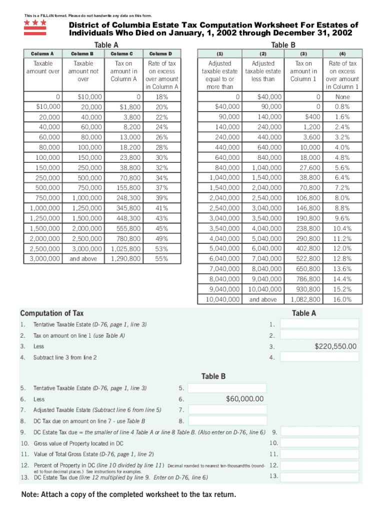  D 76 Estate Tax Instructions 2020