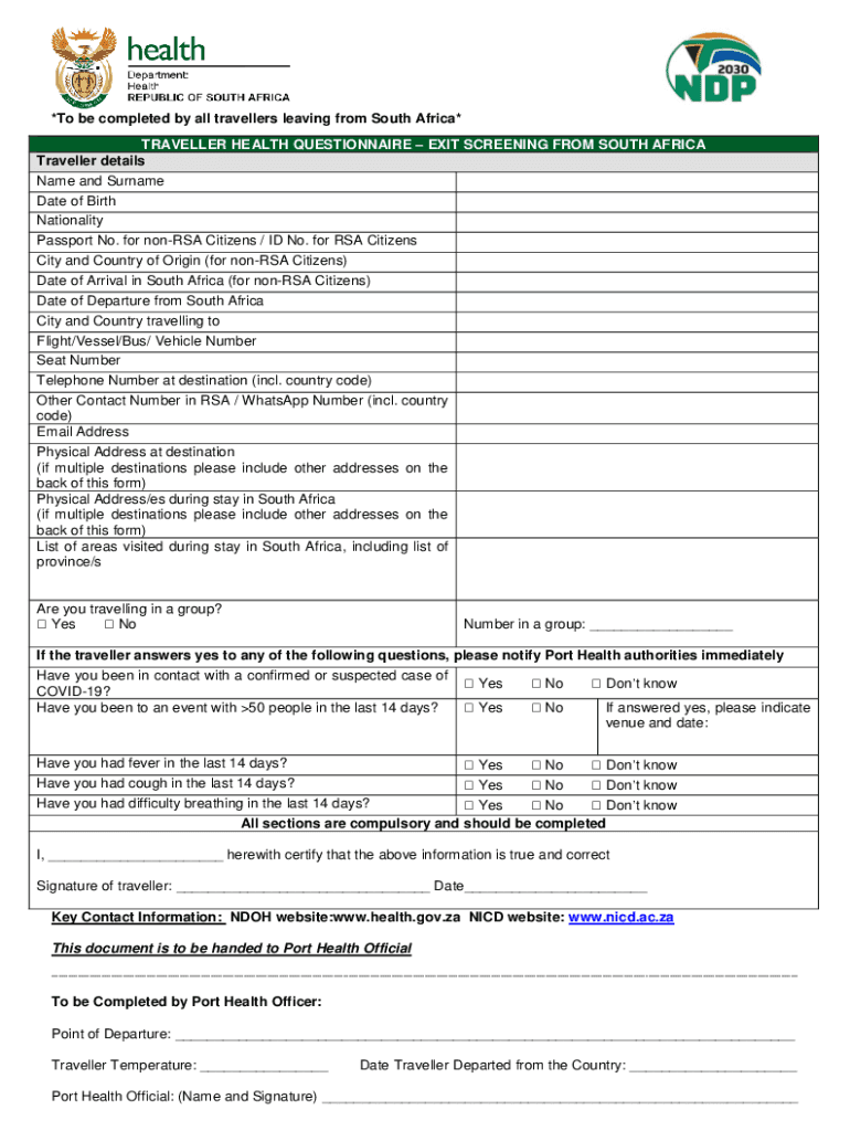 South Africa Exit Form