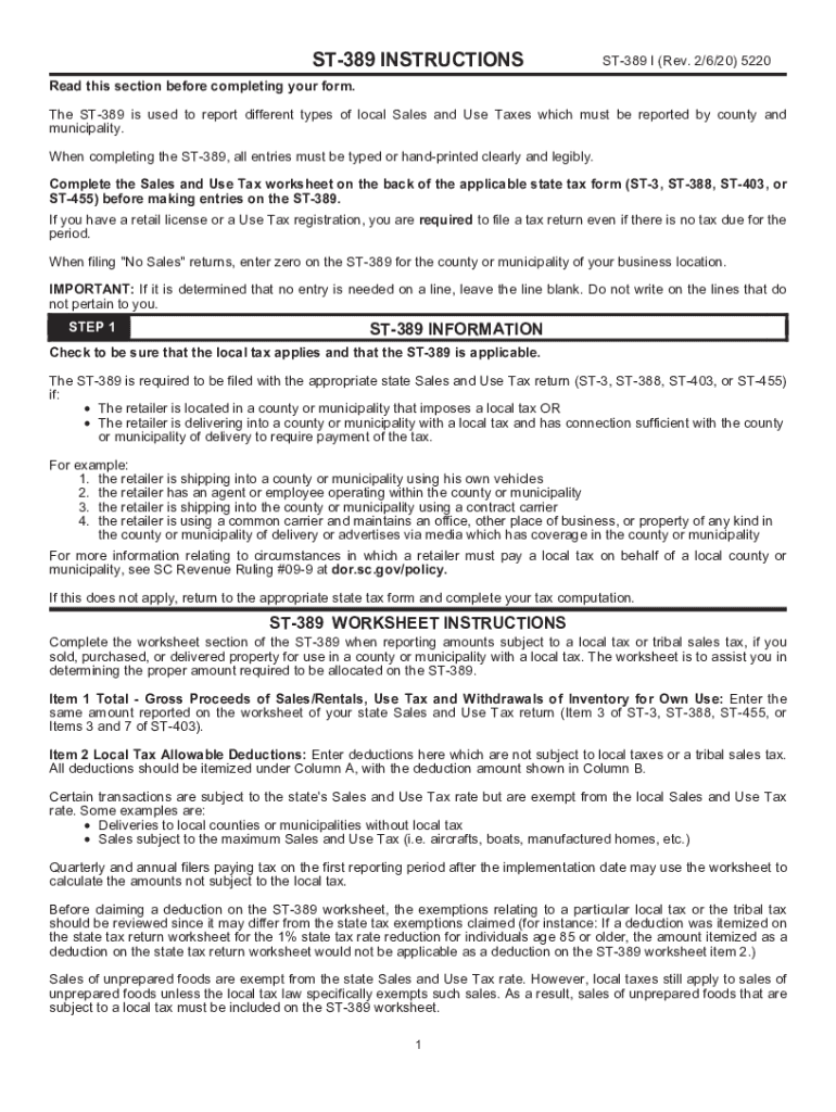  St 389 Instructions SC Gov 2020