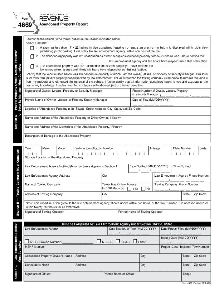  Form 4669 Abandoned Property Report 2020