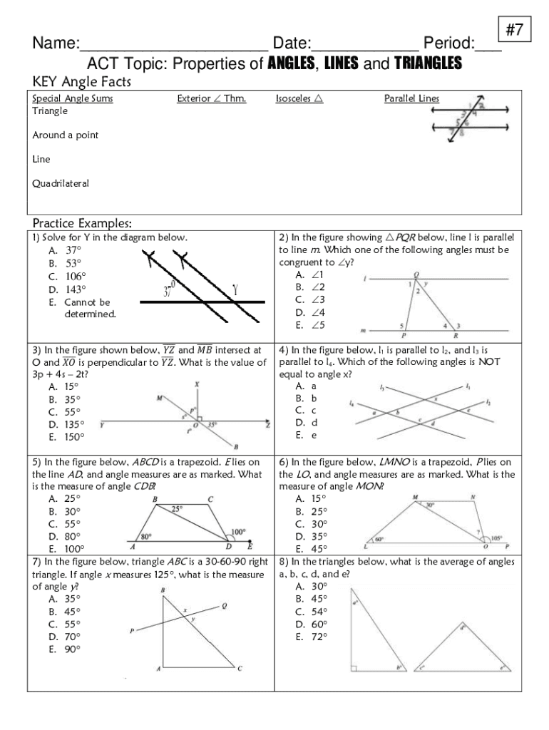 Angle Proofs Worksheet  Form