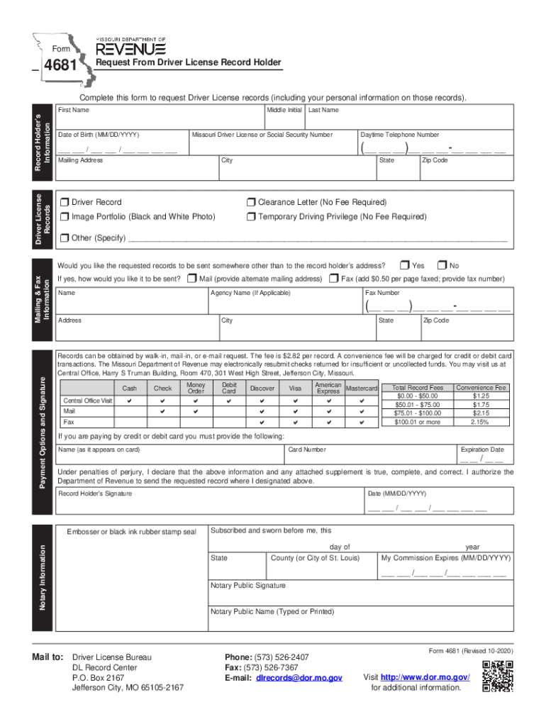  PDF Form 4681 Request from Driver License Record Holder Missouri 2020