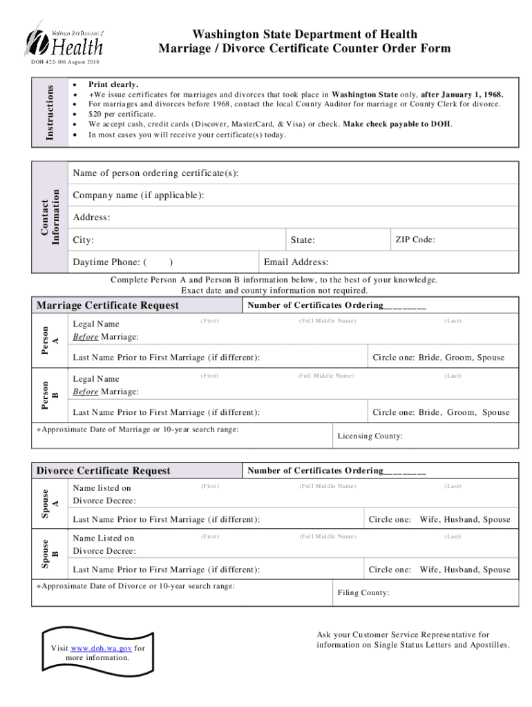  Marriage Divorce Certificate Counter Order Form 2018-2024