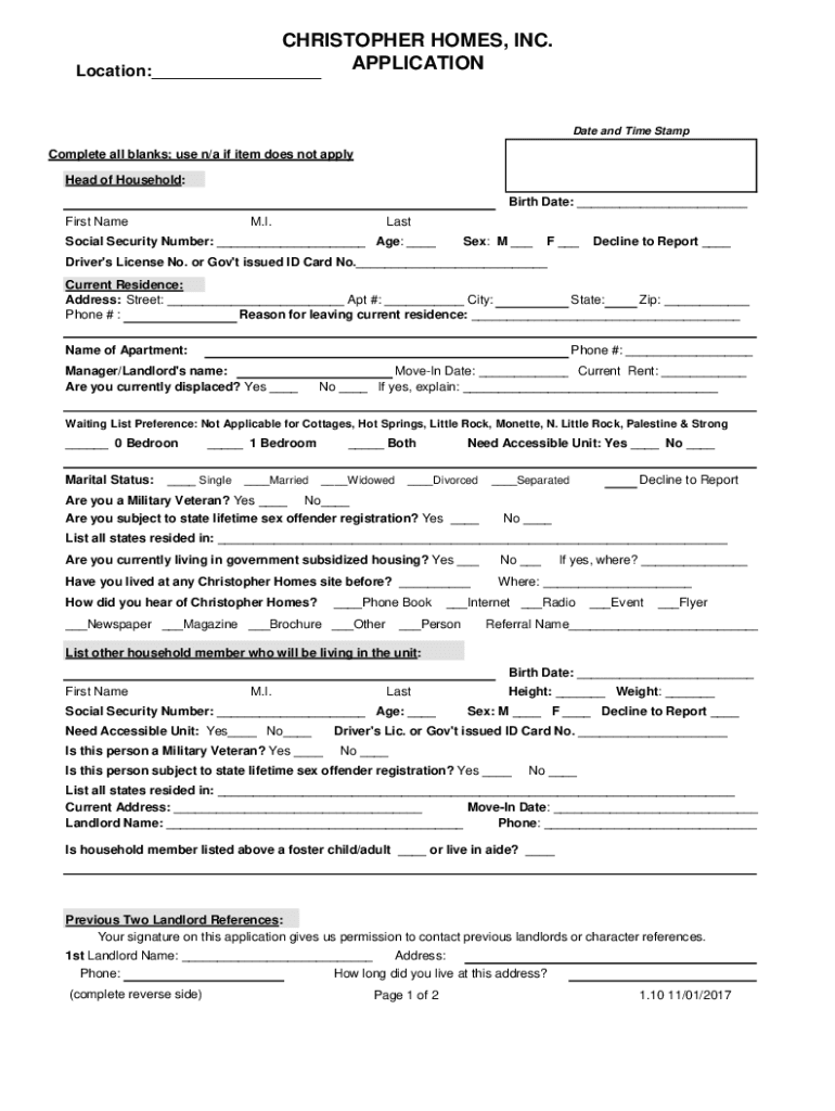 CHRISTOPHER HOMES, INC Location APPLICATION  Form
