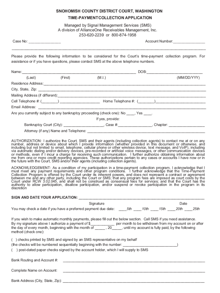 Signal Management Services Time Pay Application PDF  Form