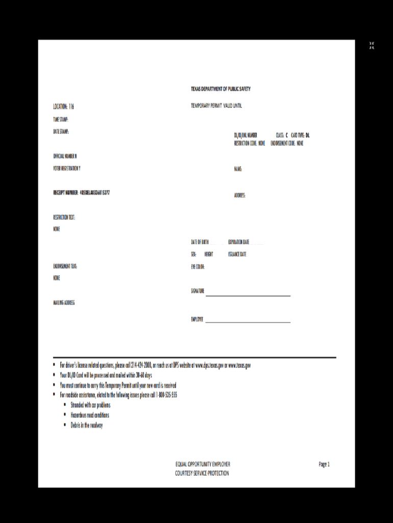 Temporary Driver's License Texas  Form