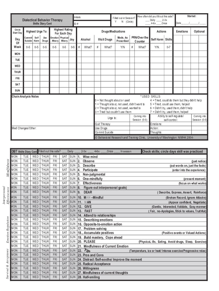 DBT Diary Card PDF  Form