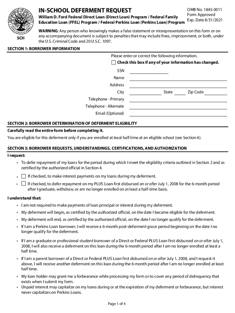 You Are Eligible for This Deferment Only If You Are Enrolled at Least Half Time at an Eligible School See Section 6  Form