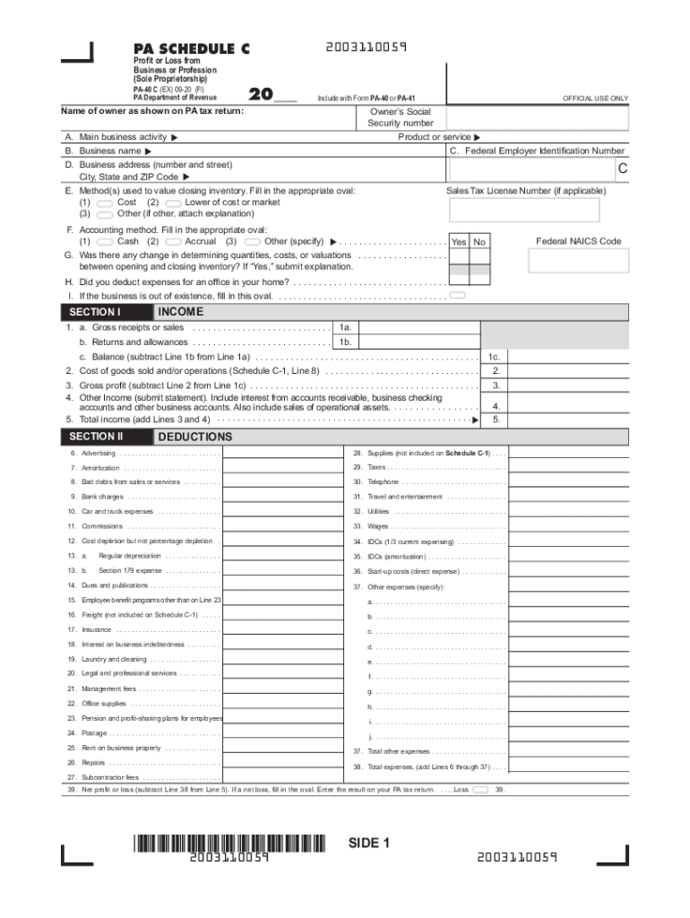 Pa Schedule C 20202024 Form Fill Out and Sign Printable PDF Template