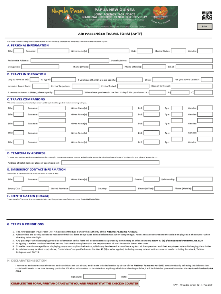 Air Passenger Travel Form