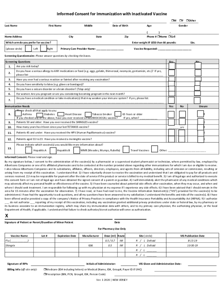 Consent Immunization  Form