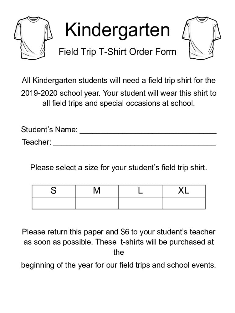 Field Trip T Shirt Order Form