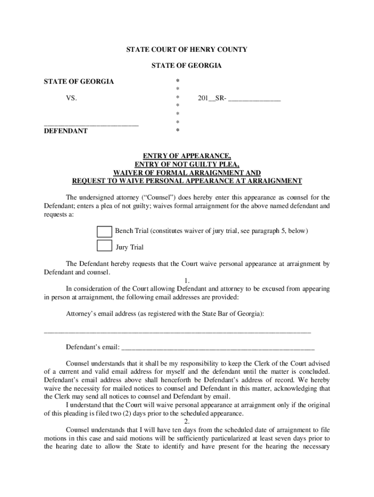 STATE COURT of HENRY COUNTY STATE of GEORGIA  Form
