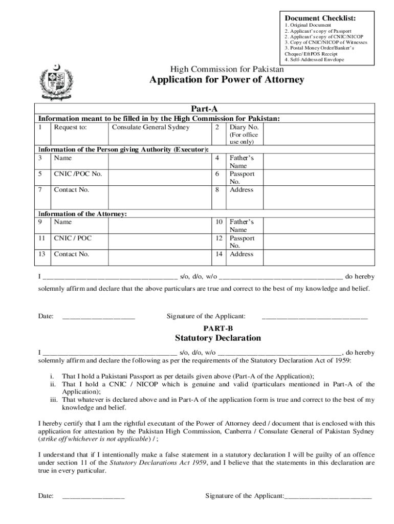 Pakistan Power Attorney Form