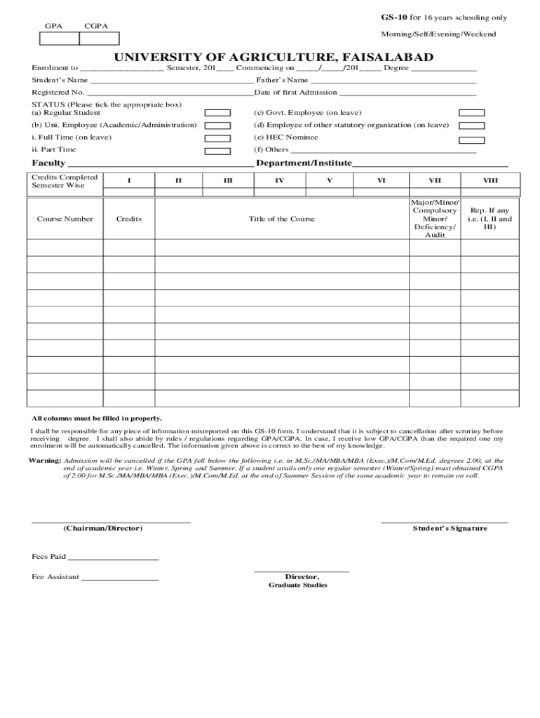 GS 10 Form UAF