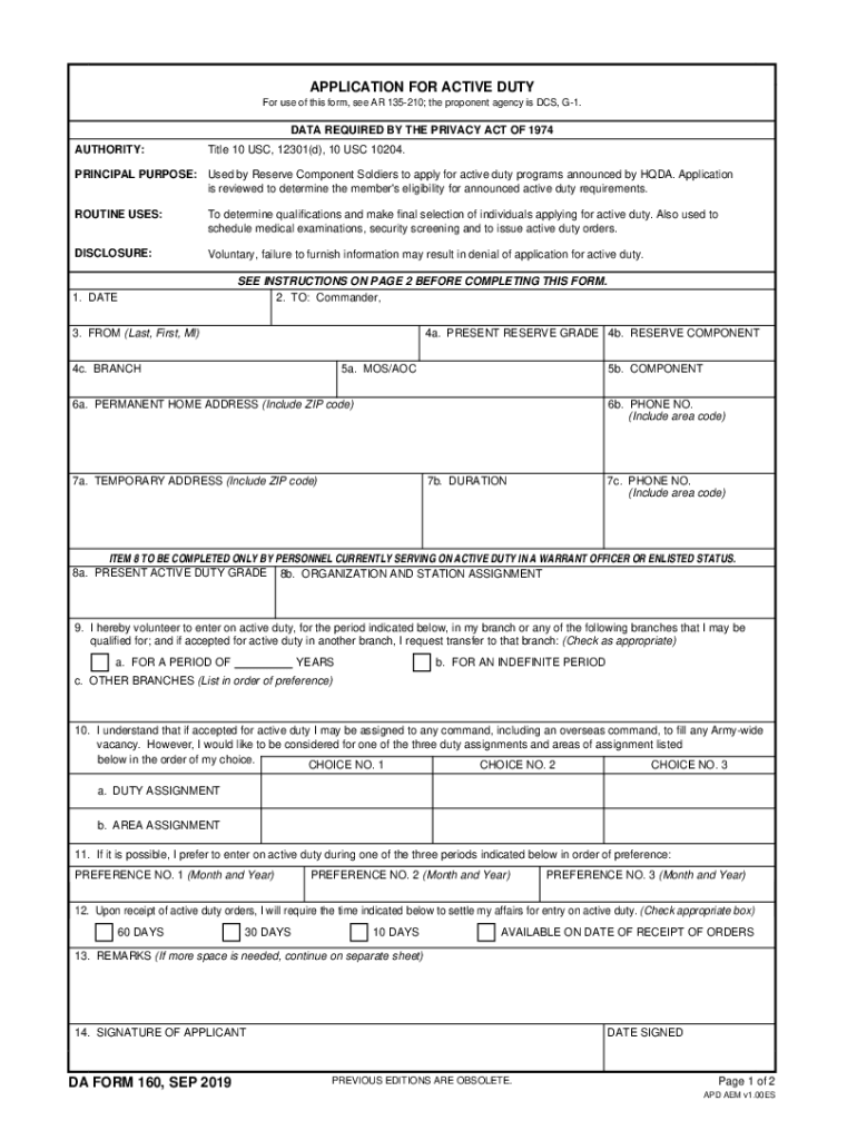 APPLICATION for ACTIVE DUTY United States Army  Form