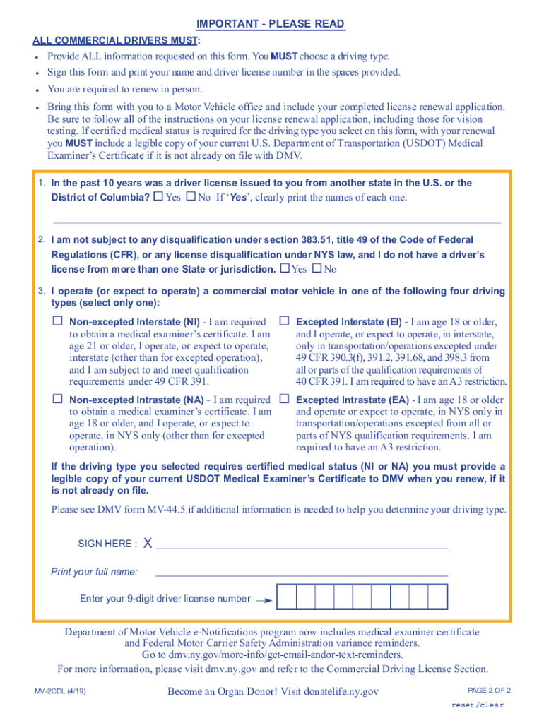 Fillable Form Mv 2cdl Requirements for Commercial