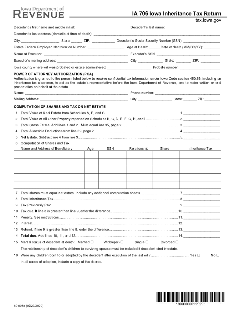  Iowa Department of Revenue IA 706 Iowa InheritanceEstate 2020