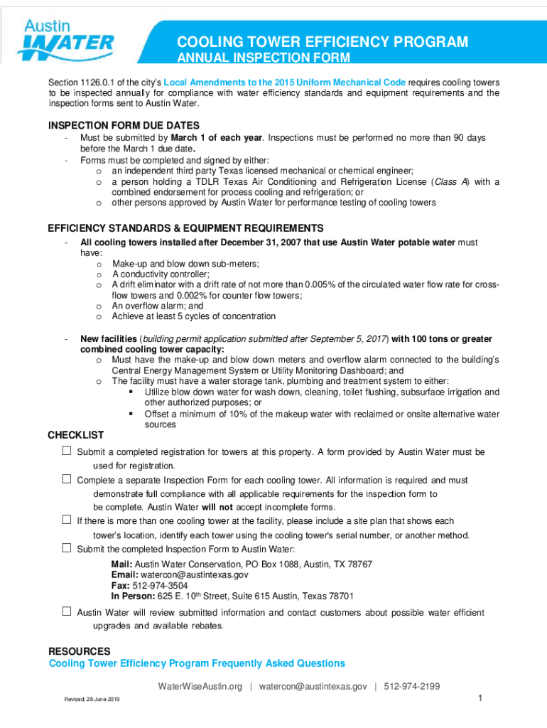 COOLING TOWER EFFICIENCY PROGRAM ANNUAL INSPECTION  Form