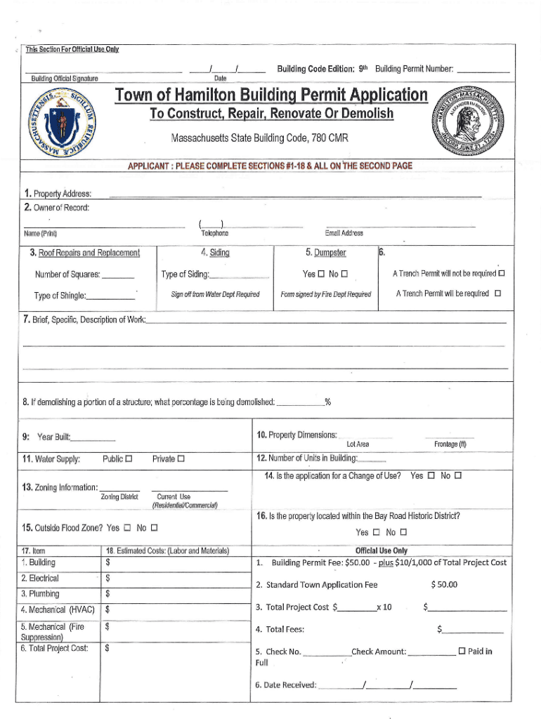 Town of Hamilton Building Permit Application S 7 1 a  Form