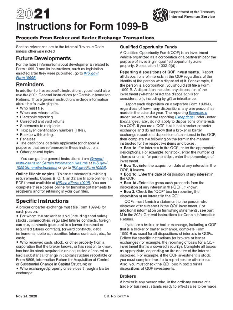  Instructions for Form 1099 B Internal Revenue Service 2021