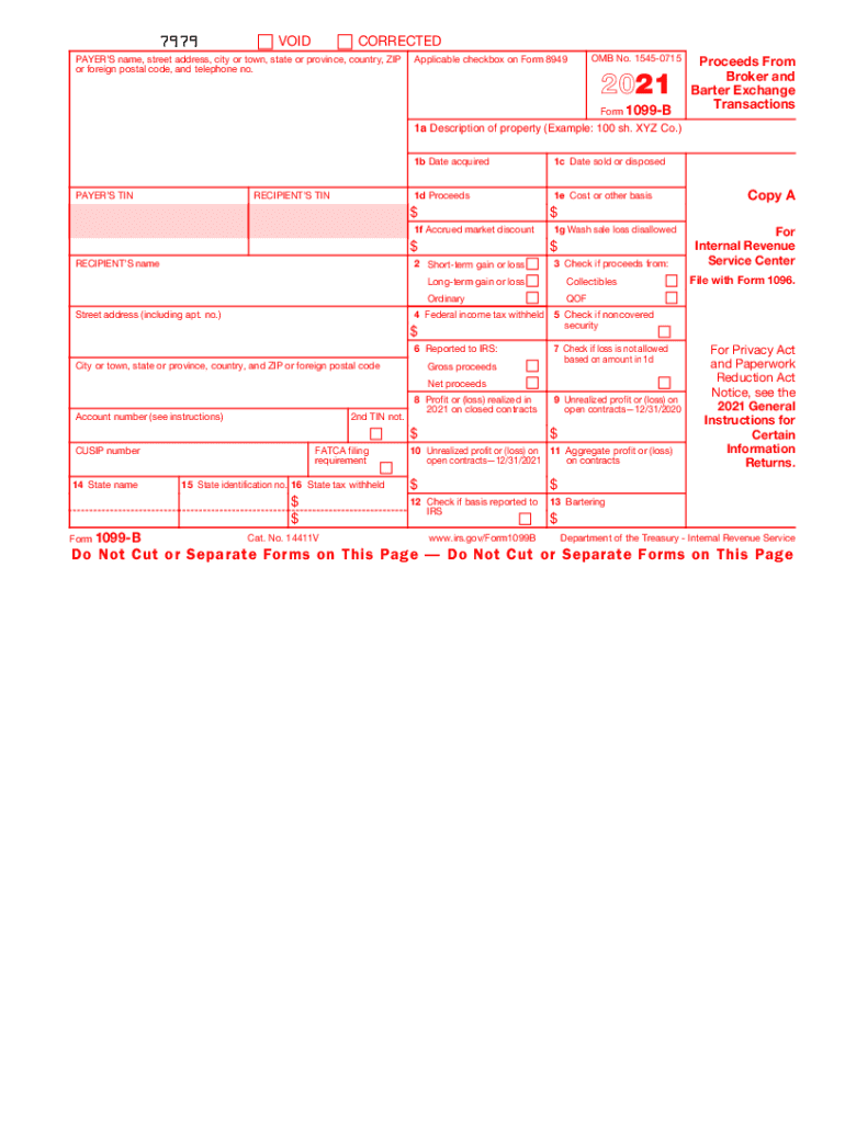  Form 1099 B Proceeds from Broker and Barter Exchange Transactions 2021