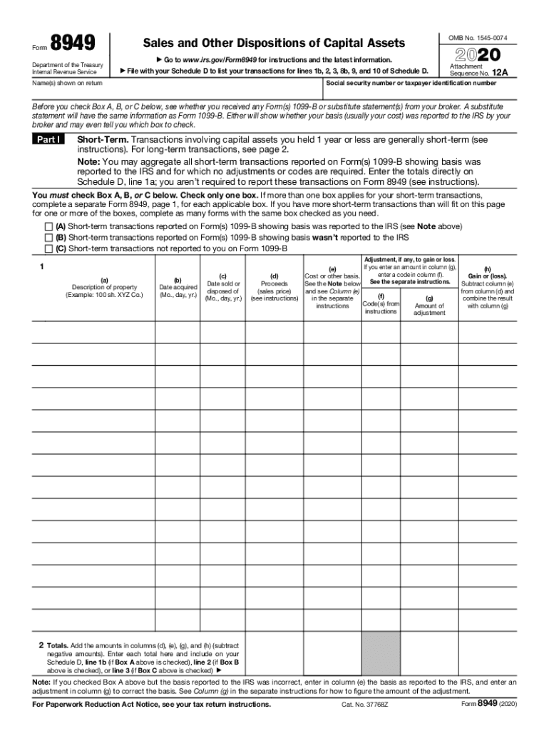  Form 8949 Sales and Other Dispositions of Capital Assets 2020