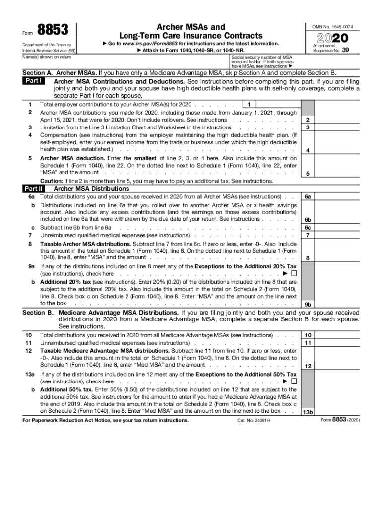 Form 8853 Archer MSAs and Long Term Care Insurance Contracts