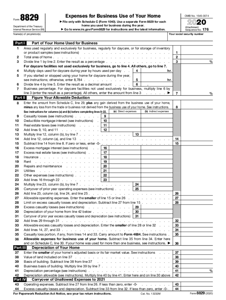  Form 8829 Expenses for Business Use of Your Home 2020