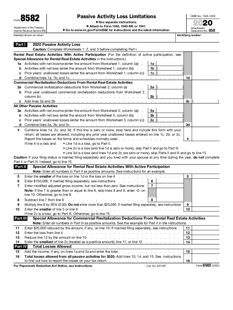  Form 8582 Passive Activity Loss Limitations 2020