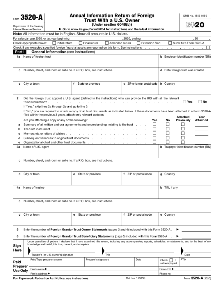  Form 3520 a Annual Information Return of Foreign Trust with a U S Owner under Section 6048b 2020