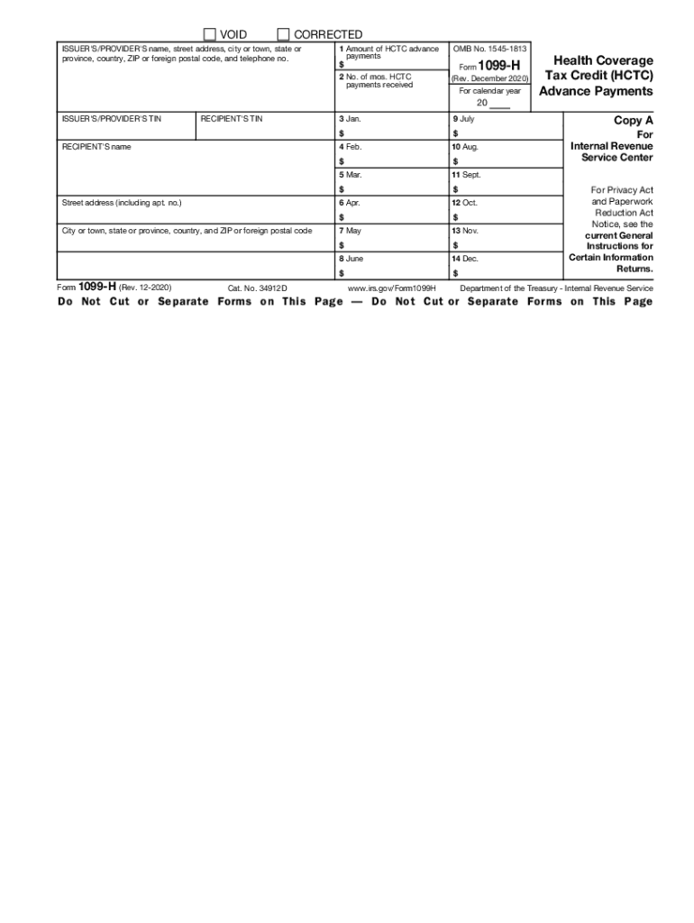  Form 1099 H Rev 12 Health Coverage Tax Credit HCTC Advance Payments 2020