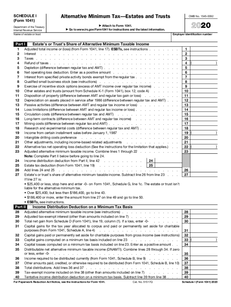  Schedule I Form 1041 Alternative Minimum TaxEstates and Trusts 2020